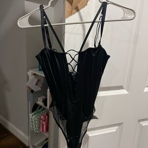 Victoria's Secret Black Lace-Up Bodysuit